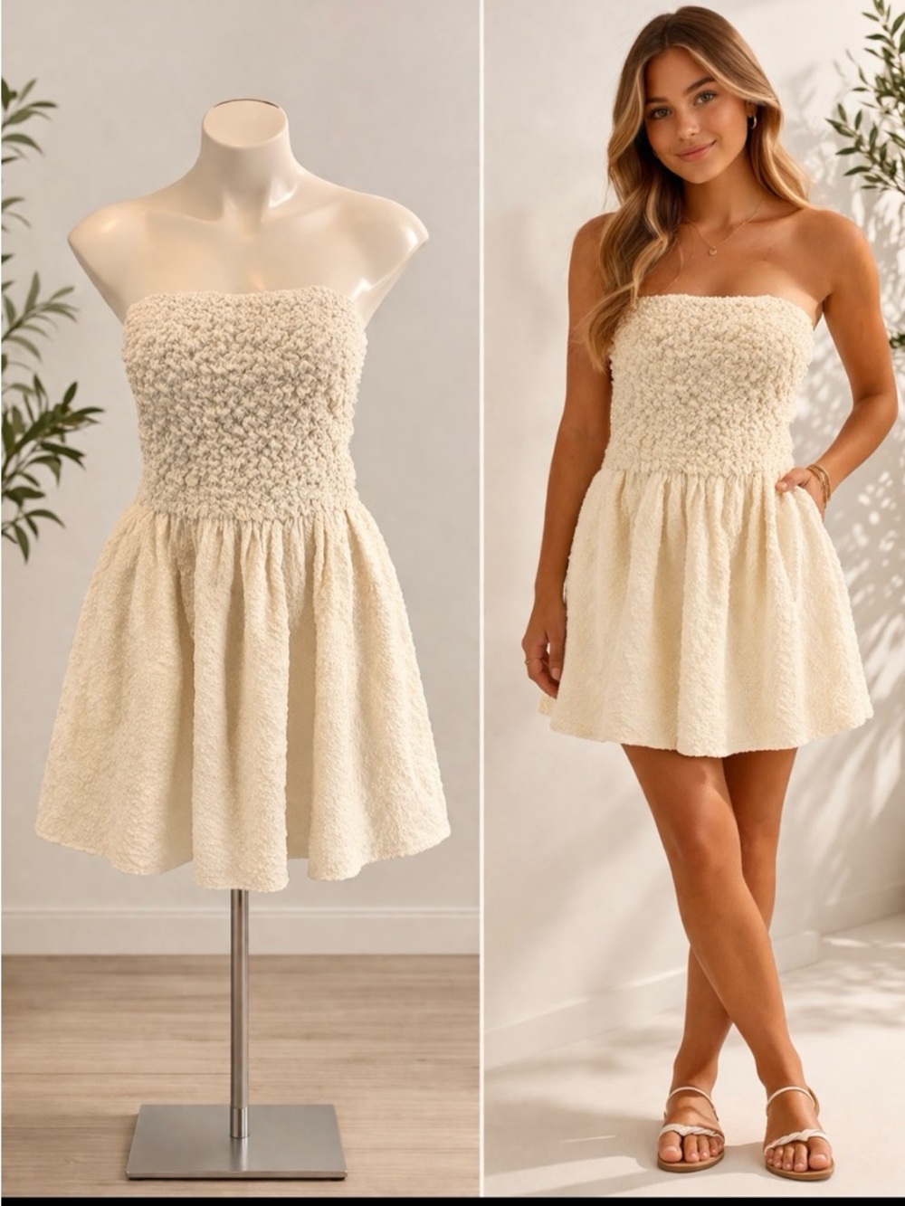 American Eagle Smocked Popcorn Mini Dress.